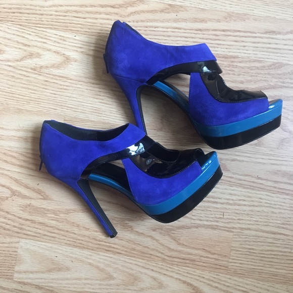 Jessica Simpson Blue Suede Platform Heels - 7.5 - Picture 2 of 7